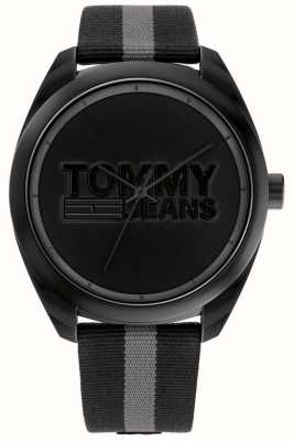 Tommy Jeans 男士 |黑色表盘|黑色和灰色尼龙表带 1792039
