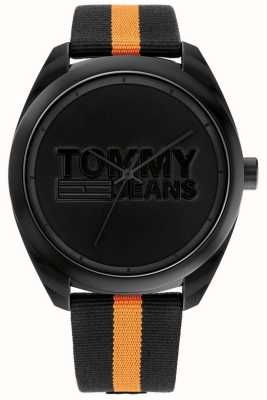 Tommy Jeans 男士 |黑色表盘|黑色和橙色尼龙表带 1792042