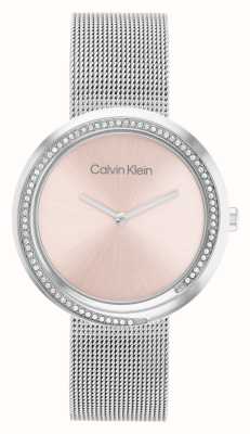 Calvin Klein 女士 |粉色表盘 |不锈钢网状手链 25200149