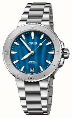 ORIS Aquis 日期自动腕表（36.5 毫米）爱琴海蓝色珍珠母贝表盘/精钢表链 01 733 7770 4155-07 8 18 05P