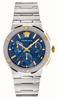 Versace Greca 标志计时码表 |蓝色表盘 |不锈钢手链 VEZ900221