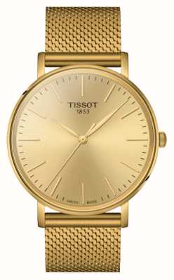 Tissot 每次都是男士 |金表盘 |金钢网状手链 T1434103302100