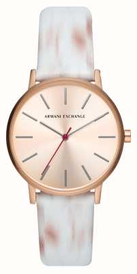 Armani Exchange 女士 |玫瑰金表盘|白色和粉色皮革表带 AX5588