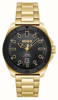 HUGO 男士 #visit |黑色表盘|金色不锈钢手链 1530304