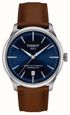 Tissot 旅行车 |动力 80 |蓝色表盘|棕色皮表带 T1398071604100