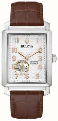 Bulova 男士萨顿自动腕表 |银色表盘|棕色皮革表带 96A268