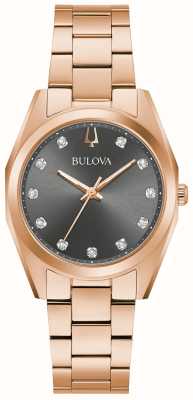 Bulova 女士钻石鉴定师|灰色钻石表盘|玫瑰金色不锈钢手链 97P156
