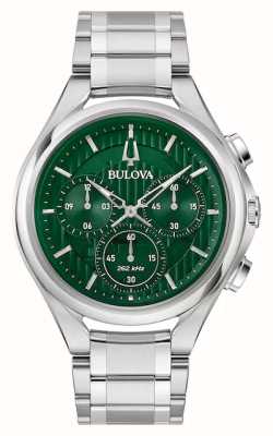 Bulova 男士曲线计时码表|绿色表盘|不锈钢手链 96A297