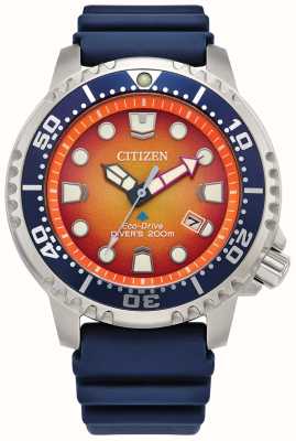 Citizen 男子专业潜水员 |生态驱动 |橙色表盘|蓝色聚氨酯表带 BN0169-03X