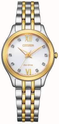 Citizen 女士剪影钻石生态驱动白色表盘双色调不锈钢表链 EM1014-50A