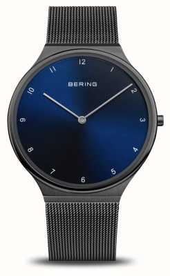 Bering 超薄蓝色表盘/黑色不锈钢网状表链 18440-227
