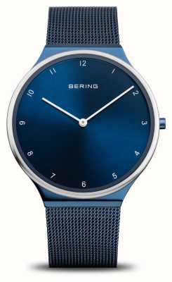 Bering 超薄蓝色表盘/蓝色不锈钢网眼表链 18440-397