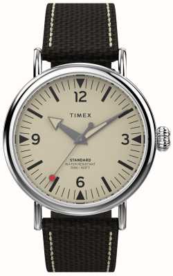 Timex 男士标准款（40毫米）奶油色表盘/棕色织物皮表带 TW2V44100
