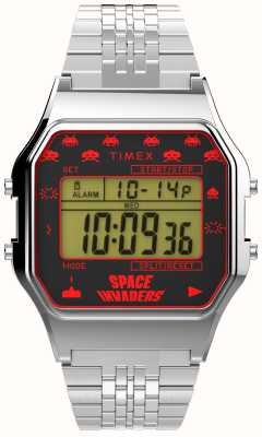 Timex 80 太空侵略者数字表盘 / 银色金属手链 TW2V30000