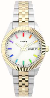 Timex 女式传统彩虹白色表盘双色不锈钢手链 TW2V61600