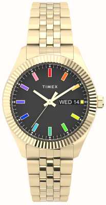 Timex 女士传统彩虹黑色表盘金色不锈钢手链 TW2V61800