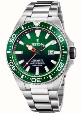 Festina 男士潜水员（45.7毫米）绿色表盘/不锈钢表链 F20663/2