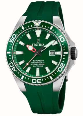 Festina 男士潜水员（45.7毫米）绿色表盘/绿色橡胶表带 F20664/2