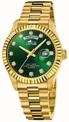Lotus 男士自由（41.5毫米）绿色表盘/金色不锈钢表链 L18857/6