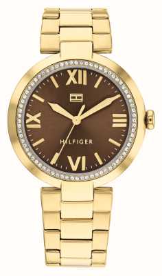 Tommy Hilfiger 女式alice（34毫米）棕色表盘/金色不锈钢表链 1782631