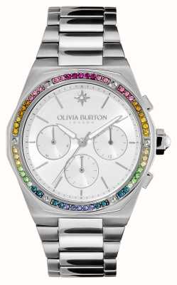 Olivia Burton 六角多功能银色表盘彩虹水晶/不锈钢表链 24000101