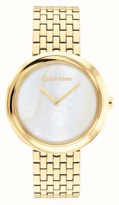 Calvin Klein 扭转表圈（34 毫米）珍珠母贝表盘 / 金色不锈钢表链 25200321
