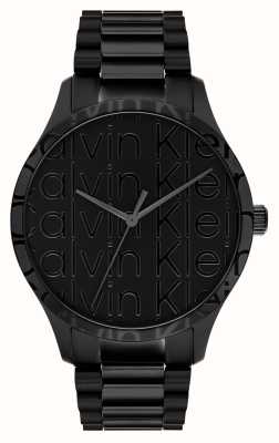 Calvin Klein 标志性（42 毫米）黑色徽标表盘/黑色不锈钢表链 25200344