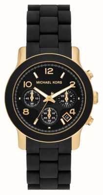 Michael Kors Runway（38毫米）黑色计时表盘/黑色硅胶包裹不锈钢表链 MK7385