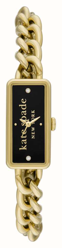 Kate Spade Rosedale（10 毫米）黑色徽标表盘/金色链条不锈钢手链