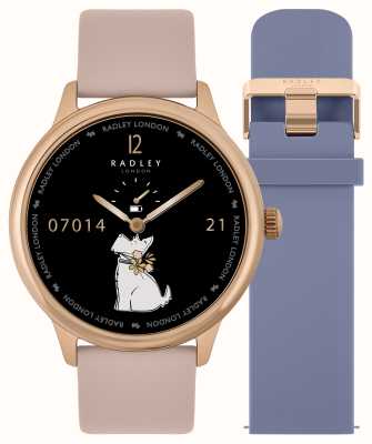 Radley 19 系列（42 毫米）智能通话手表可互换粉色皮革和牛仔布硅胶表带套装 RYS19-2130-SET