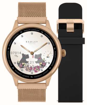 Radley 19 系列（42 毫米）智能通话手表可互换玫瑰金网布和黑色硅胶表带套装 RYS19-4012-SET