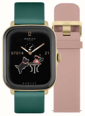Radley 20 系列（37 毫米）智能通话手表可互换粉色硅胶和绿色皮革表带套装 RYS20-2124-SET