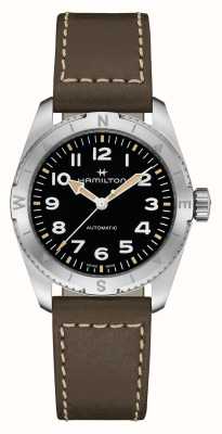 Hamilton 卡其色野外探险自动腕表（37毫米）黑色表盘/绿色皮表带 H70225830