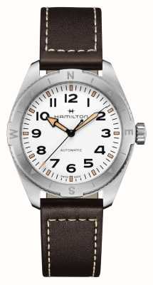 Hamilton 卡其色野外探险自动腕表（41毫米）白色表盘/棕色皮表带 H70315510