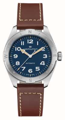 Hamilton 卡其色野外探险自动腕表（41毫米）蓝色表盘/棕色皮表带 H70315540