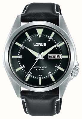 Lorus 运动自动日期/日期 100m (42mm) 黑色太阳纹表盘 / 黑色皮革 RL423BX9