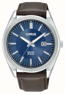 Lorus 运动型太阳能 100m（42.5mm）蓝色太阳纹表盘/棕色皮革 RX357AX9