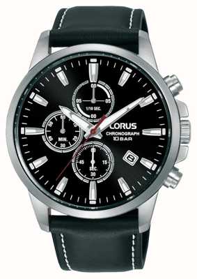 Lorus 运动石英计时码表 100m（42mm）黑色太阳纹表盘/黑色皮革 RM387HX9
