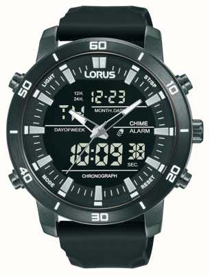 Lorus 双显示石英计时码表 100m（46mm）数字表盘/黑色硅胶 RW661AX9
