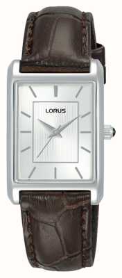 Lorus 矩形石英（22毫米）白色太阳纹表盘/棕色皮革 RG289VX9