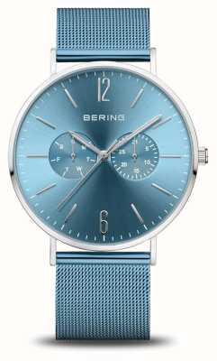 Bering 经典抛光银色（40毫米）蓝色太阳纹表盘/蓝色不锈钢网面 14240-809