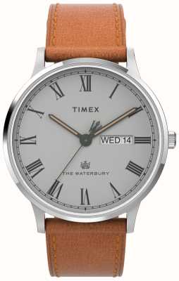 Timex 男士沃特伯里 (40 毫米) 灰色表盘/棕褐色皮革表带 TW2V73600