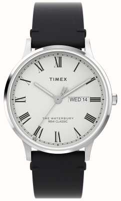 Timex 男士沃特伯里经典款（40毫米）白色表盘/黑色皮表带 TW2W15000