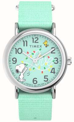 Timex x花生假期周末腕表（38毫米）蓝色表盘/蓝色织物表带 TW2W24500
