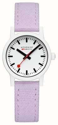 Mondaine Essence（32 毫米）白色表盘/紫色棉质纺织表带 MS1.32110.LQ1