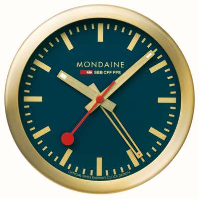 Mondaine Sbb 闹钟，带扫秒针（12.5 厘米）蓝色表盘/金色铝制表壳 A997.MCAL.46SBG.1
