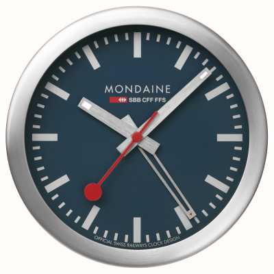Mondaine Sbb 闹钟，带扫秒针（12.5 厘米）蓝色表盘/银色铝制表壳 A997.MCAL.46SBV.1