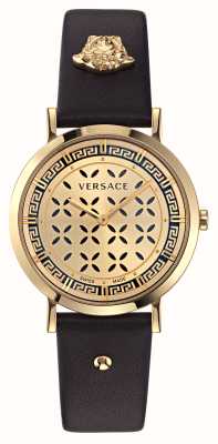 Versace 新一代（35毫米）金质表盘/黑色皮革 VE3M01023