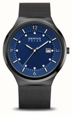 Bering 男士太阳能（42毫米）蓝色表盘/黑色不锈钢网状表链 14442-227