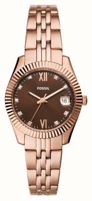 Fossil 女式猩红色（32 毫米）棕色表盘/玫瑰金色不锈钢表链 ES5324
